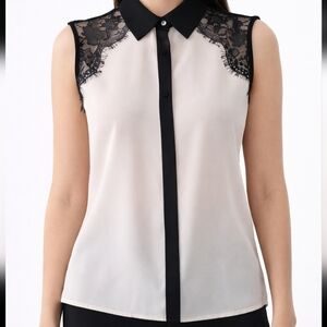 Love Republic Black & Ivory Lace Panel Sleeveless Blouse Size 38
